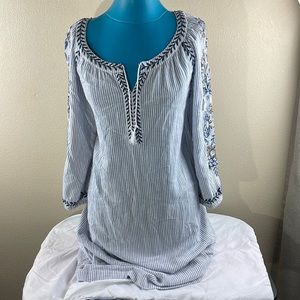 J. Jill ocean breeze stripe boho embroidered sleeve dress Size Medium pockets